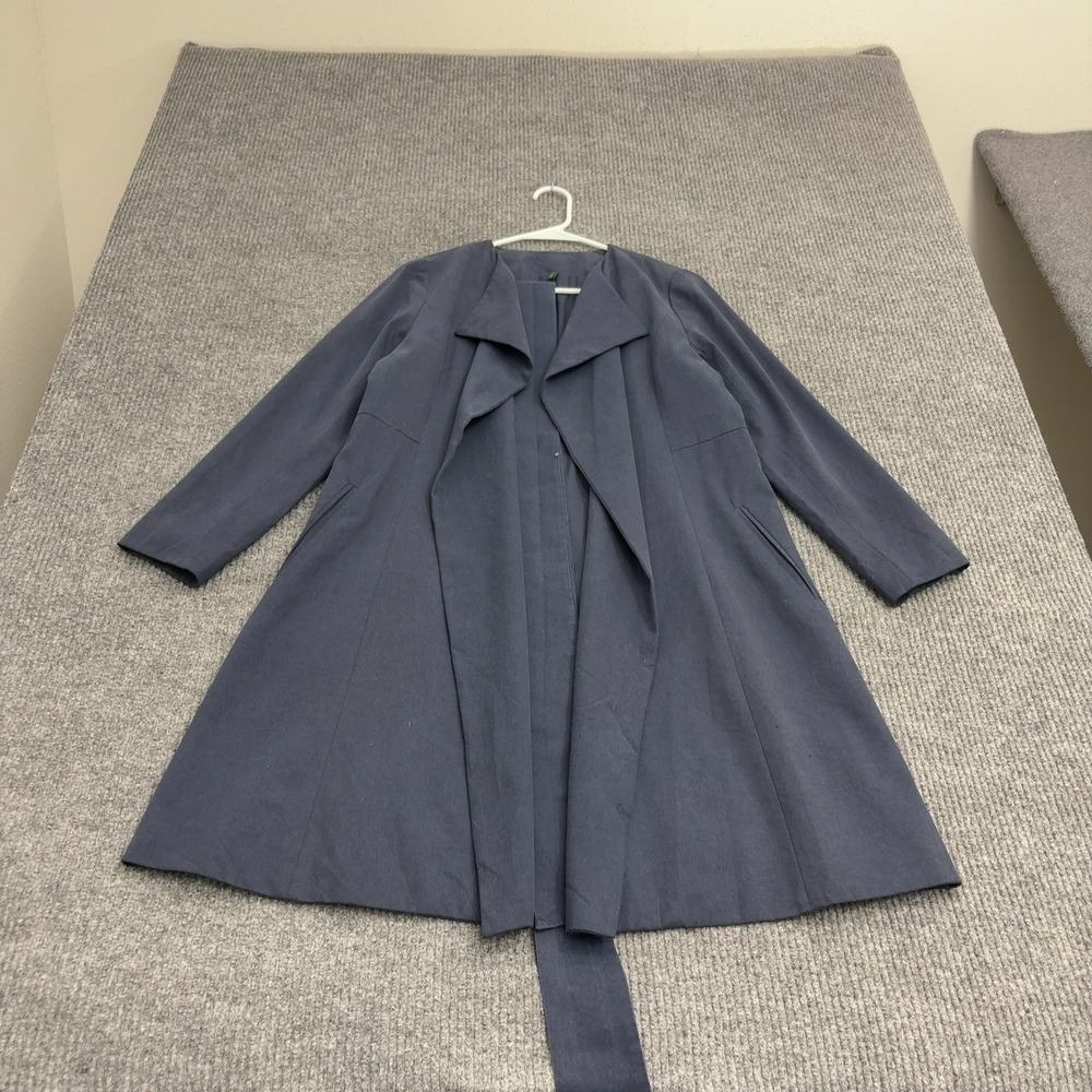 Stile Benetton Trench Coat Womens 38 Blue Tencel Cotton Belted Open Front Style